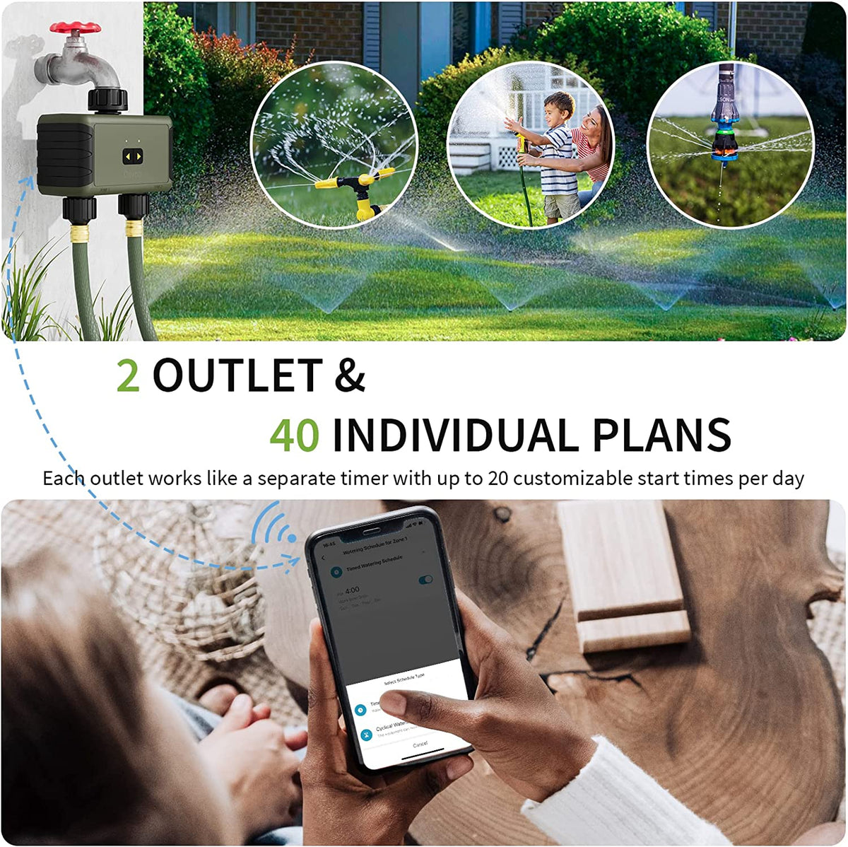 Bluetooth Sprinkler Timer, Single-Outlet Smart Water Timer Green Programmable Hose Timer,with Rain Delay Programmable Irrigation Timer for Outdoor