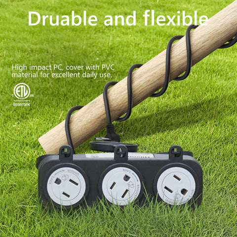 Extension Cord with Lockable Socket Flat Plug Power Strip 25Ft 3AC US Extension Cable