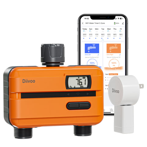 Diivoo WiFi Water Timer 2 Zone with Built-in Water Flow Meter