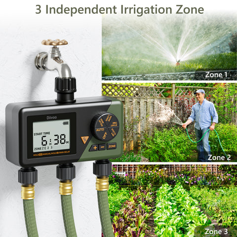 Diivoo Water Hose Timer 3 Outlet for Garden