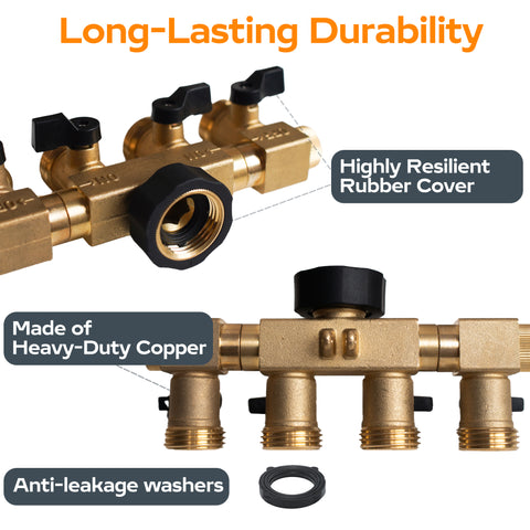 Hose Splitter 4 Way, Diivoo Heavy Duty Brass Hose Connector with Rotating Arms