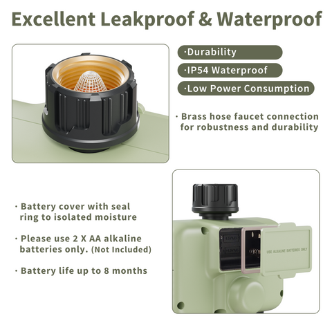 Water Timer 3 Outlet for Garden Hose IP54 with Rain Delay and Manual/Auto Mode Watering for Lawn