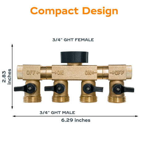 Hose Splitter 4 Way, Diivoo Heavy Duty Brass Hose Connector with Rotating Arms