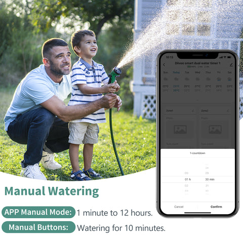 WiFi Sprinkler Timer 2 Zone, Diivoo Smart Water Timer for Garden Hose（Blue）